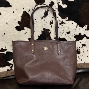 Dark Brown Leather Coach Tote Bag